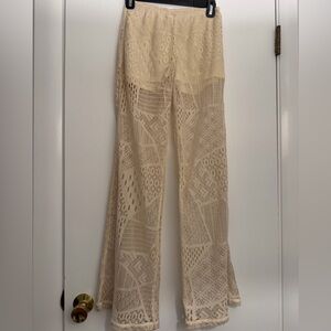L'ATISTE Cream Lace Wide Leg Pants